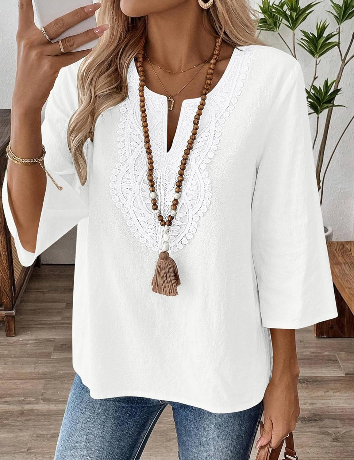 Women's Cotton Linen V-Neck Tunic