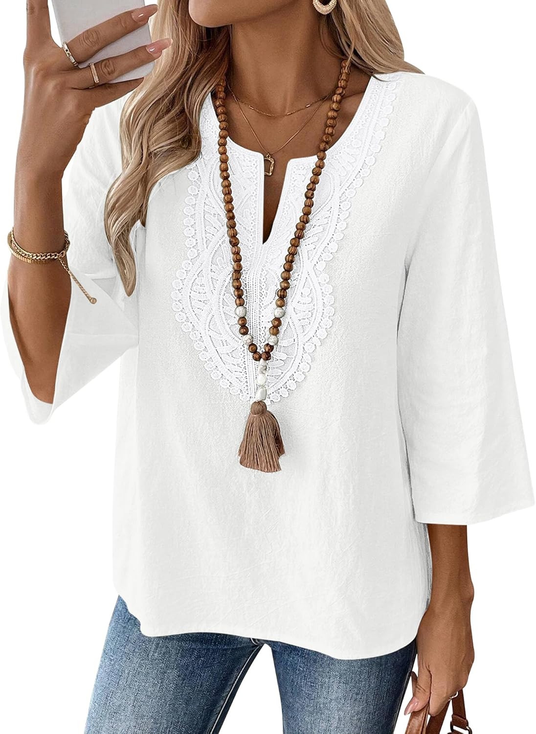 Women's Cotton Linen V-Neck Tunic
