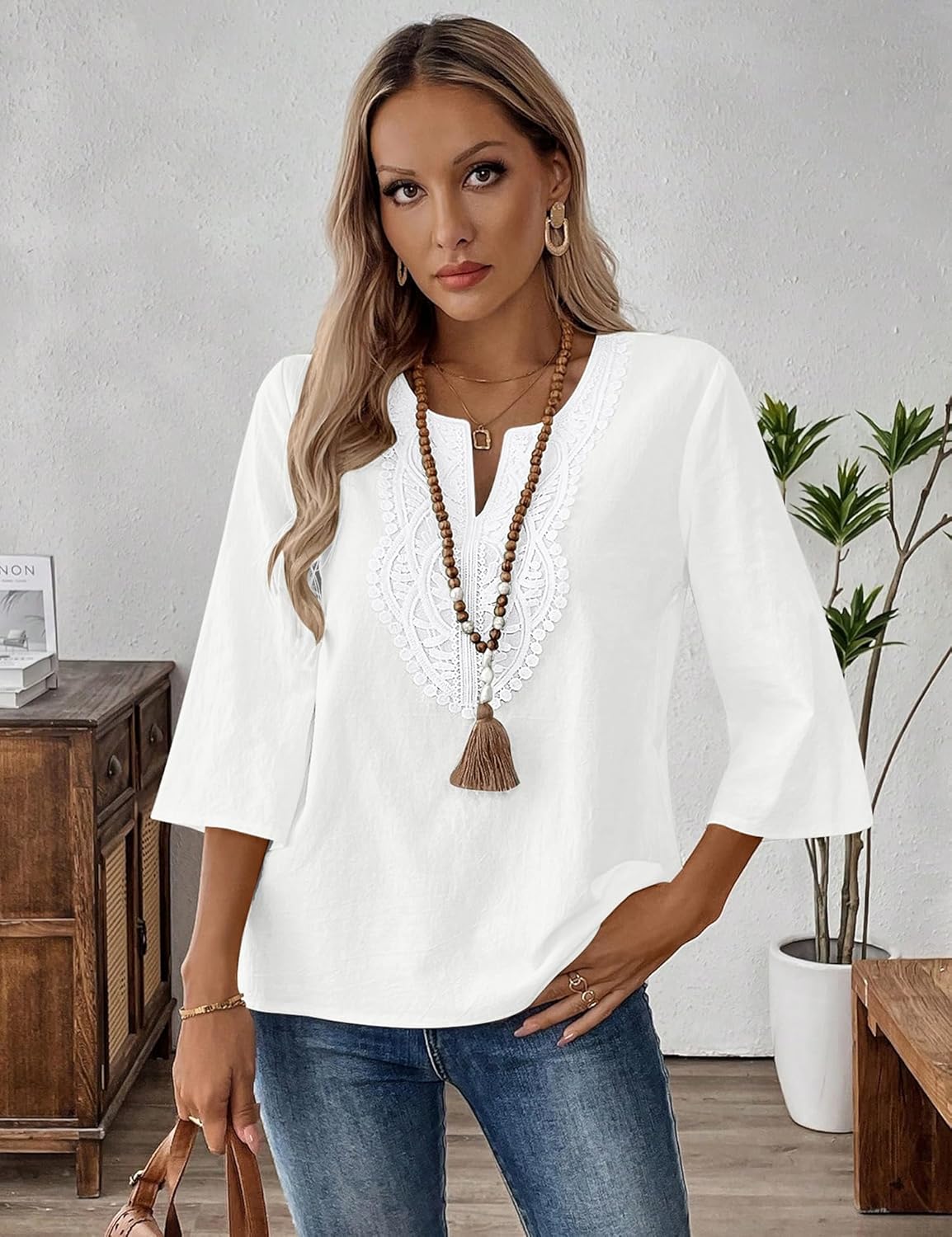 Women's Cotton Linen V-Neck Tunic