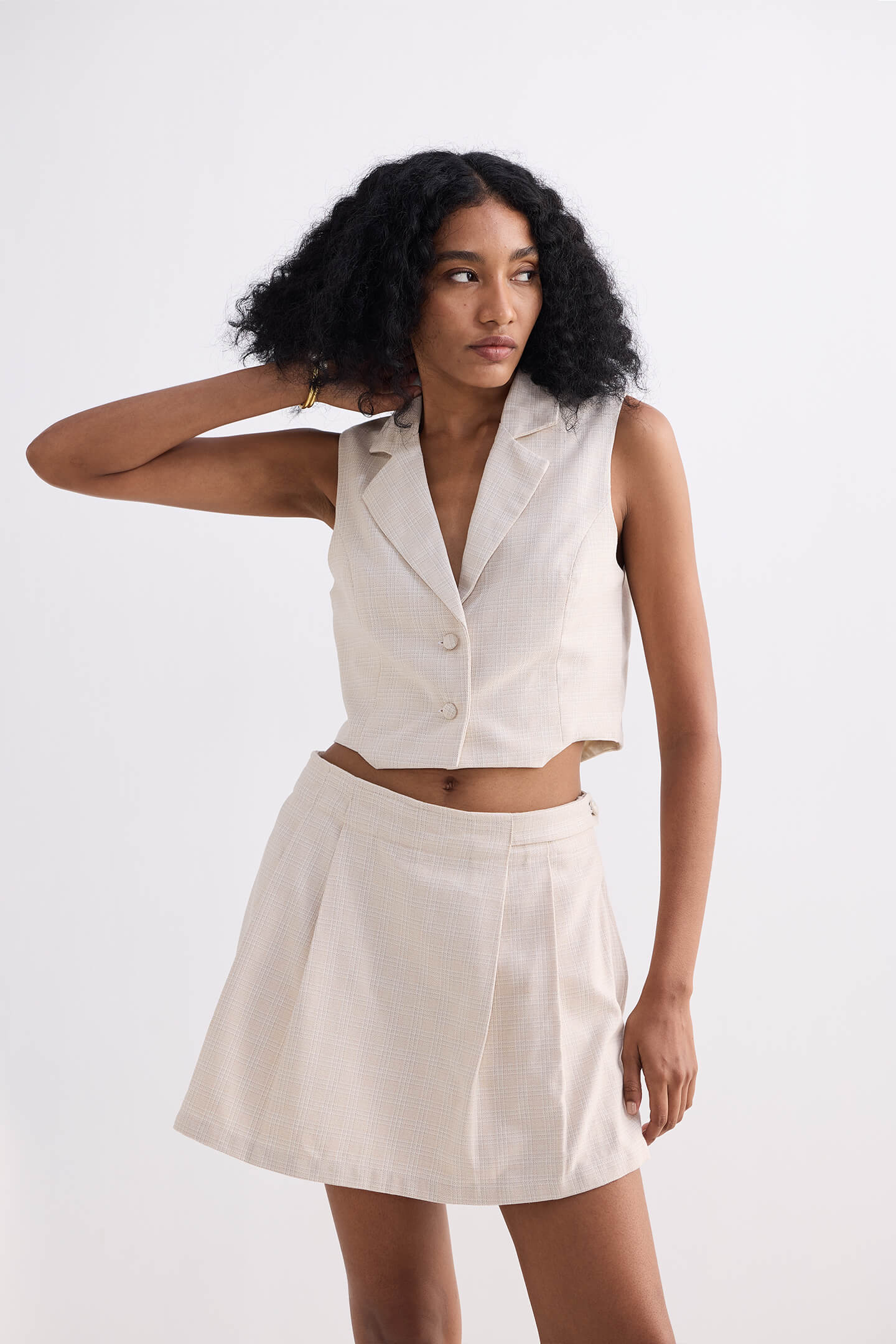 Cotton Tweed Skirt in Cream