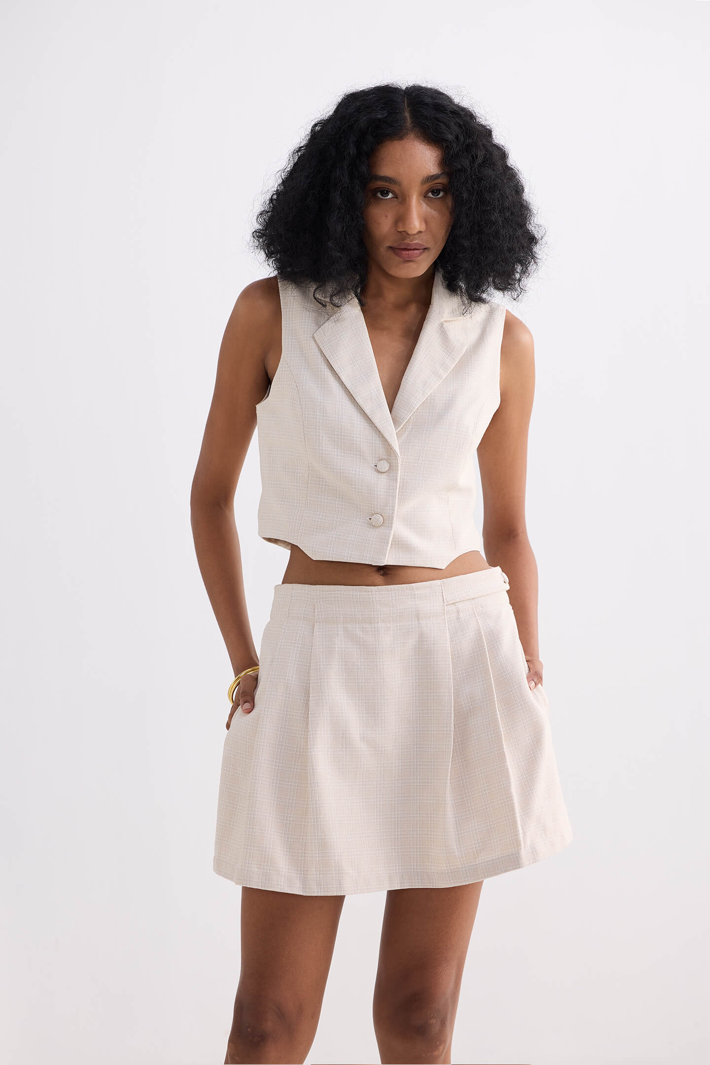 Cotton Tweed Skirt in Cream