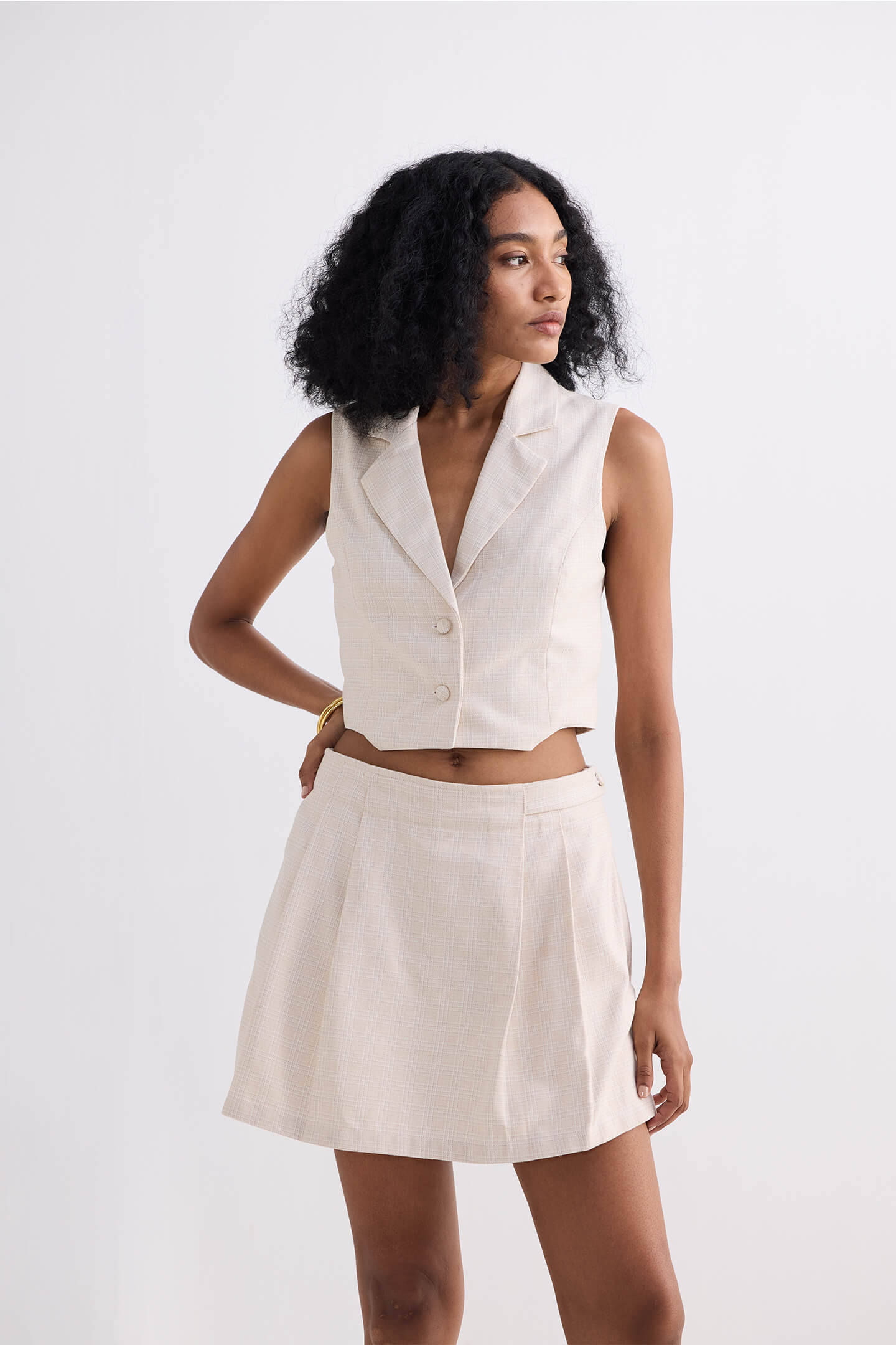 Cotton Tweed Skirt in Cream