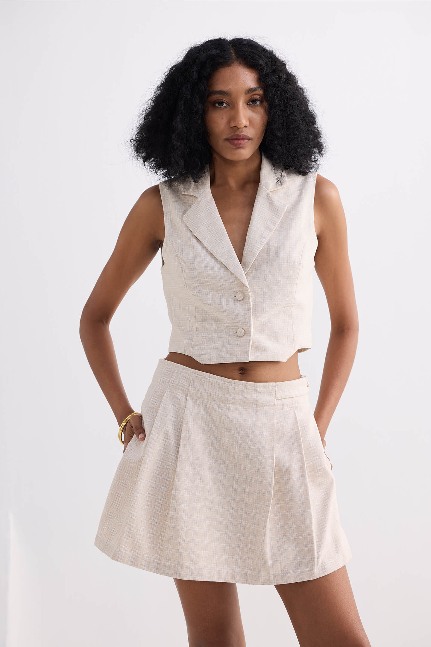 Cotton Tweed Skirt in Cream