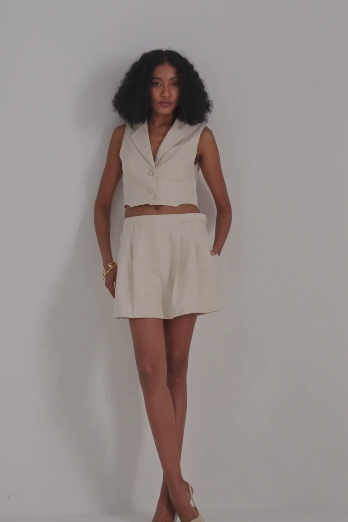 Cotton Tweed Skirt in Cream